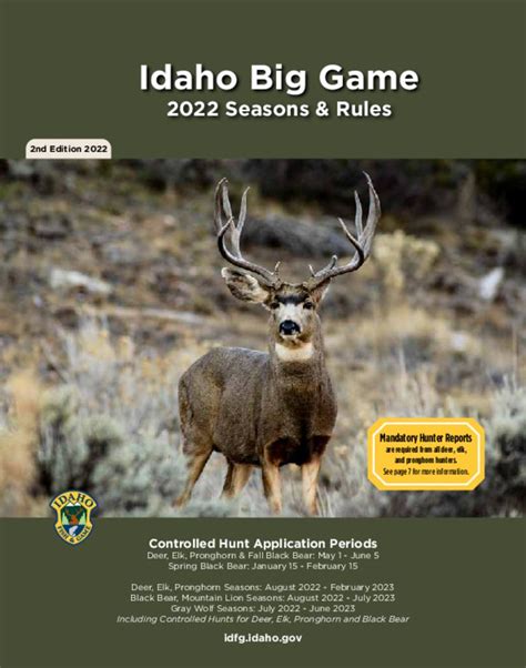 On the May 20 return sale date in <b>Idaho</b> at 10:00 am MT, there are 8 nonresident elk tags, 3 whitetail tags, 21 regular deer tags up for grabs. . 2022 idaho hunting seasons